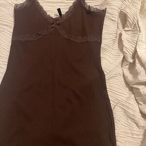 H&M Chocolate Brown Lace Detail Top